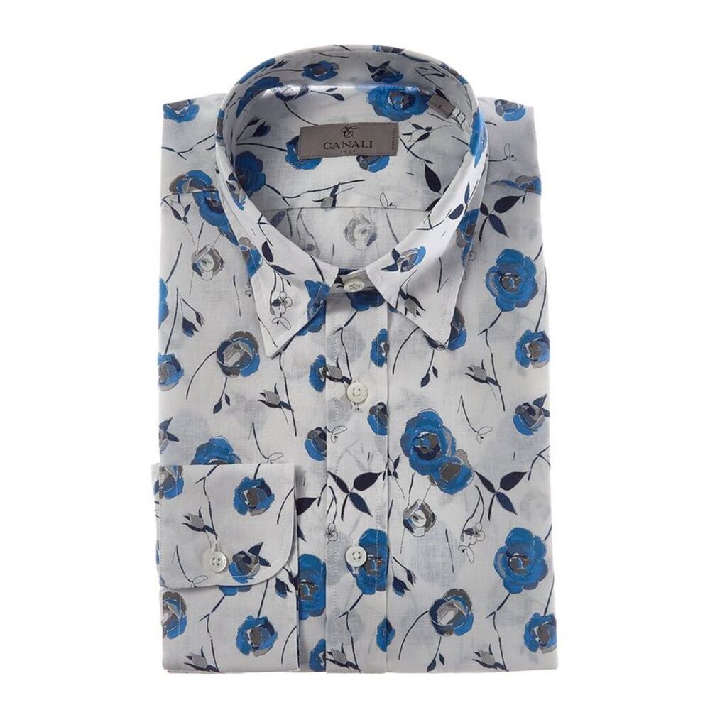 Canali Mens  Linen-Blend Dress Shirt, Blue